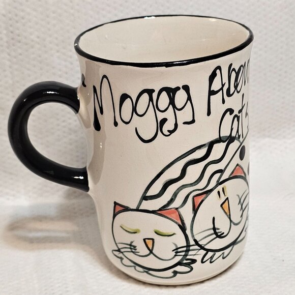 Hand Painted Cat Mug "Moggy about Cats" Signed by Artist 2007 Stained Inside - Picture 1 of 10